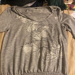 Style & Co. Gray Top with Rose Design